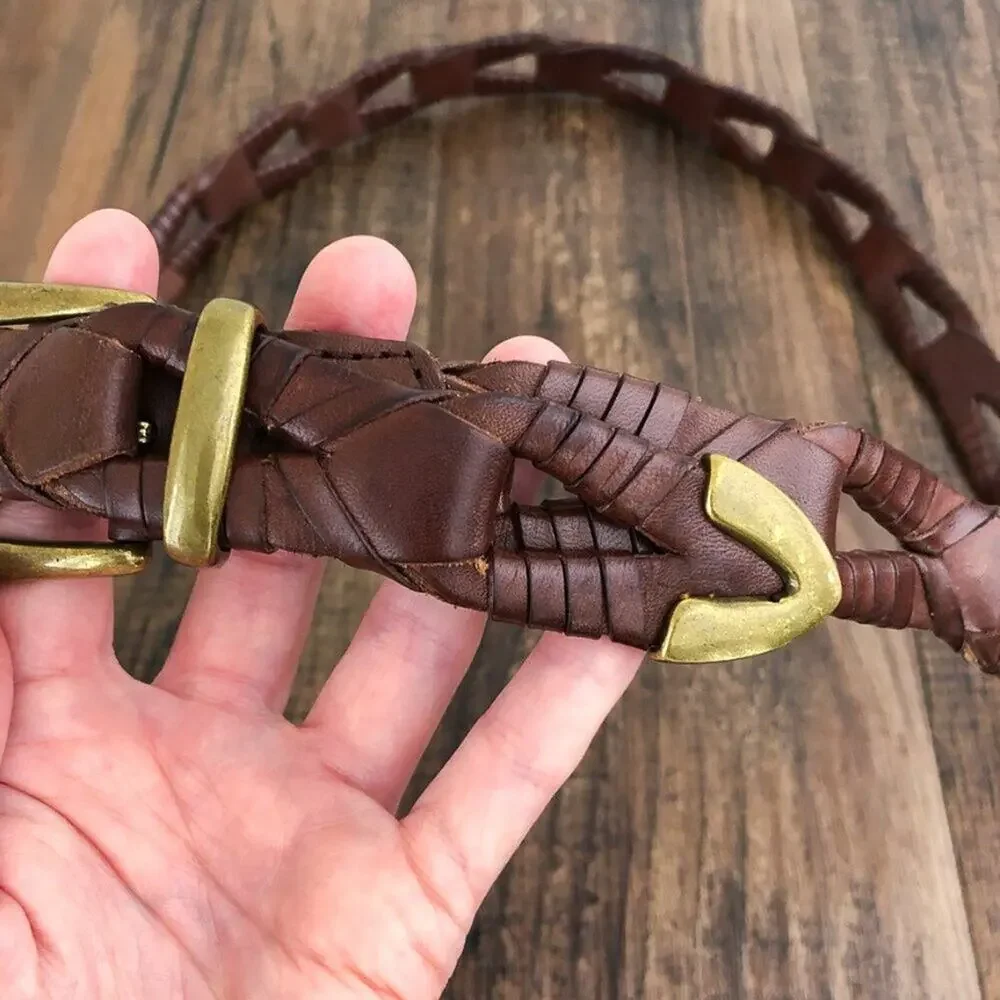 Bachrach Woven Link Leather Belt Cowhide Brass Buckle Western Mens Size XL Brown